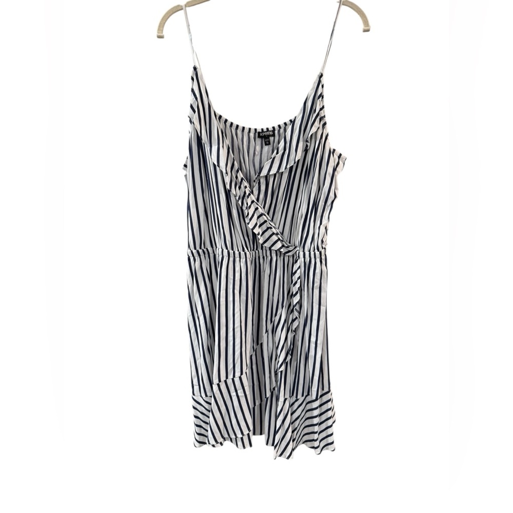 Express Striped Sleeveless Wrap Illusion Dress